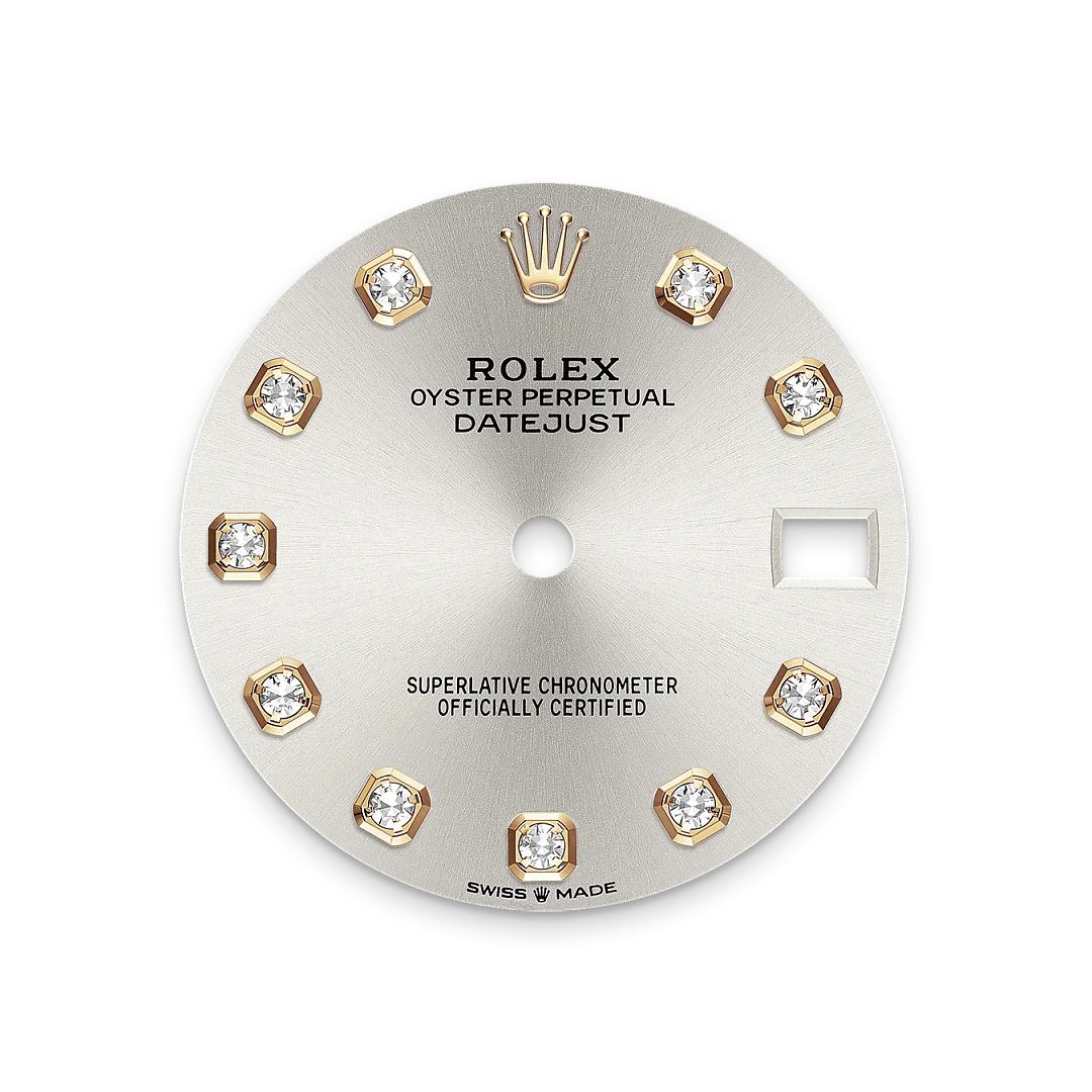 Rolex Datejust 31 in Oystersteel and yellow gold with a silver dial with diamonds, fluted bezel, and Oyster bracelet, m278273-0019 - AH Riise Rolex Datejust 31 in Oystersteel and yellow gold with a silver dial with diamonds, fluted bezel, and Oyster bracelet, m278273-0019 - AH Riise